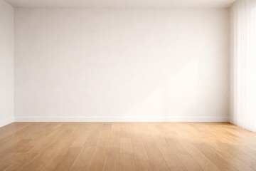 Minimal White Wall Interior Background with Natural Side Light and Wooden Floor