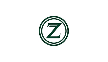 A dark green "Z" encircled by a double ring of the same color, centered on a white backdrop