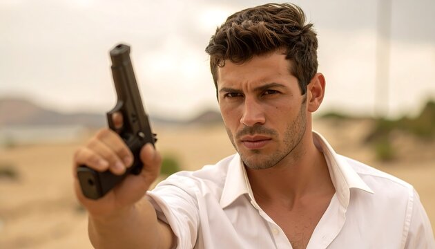 Man aiming gun