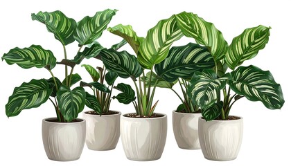 Assortment of potted indoor plants with vibrant green and white striped foliage