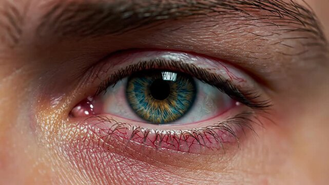 Close up of a human eye showcasing intricate details and vibrant colors