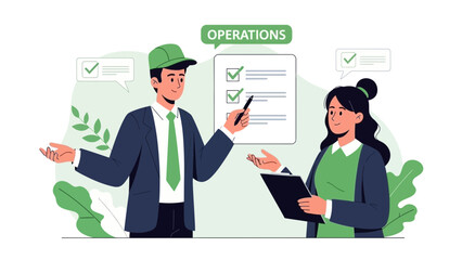 Teamwork and planning for operational success with checklist and strategy