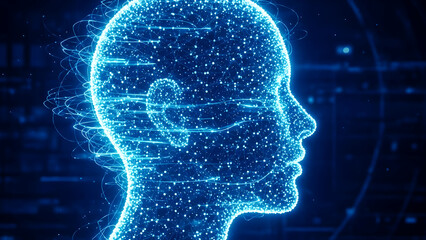 Illuminated neural network portrait in digital space