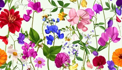 Vibrant Floral Medley - A Colorful Botanical Extravaganza of Diverse Blooms.
