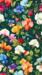 Vibrant Floral Pattern - A Colorful Symphony of Sweet Peas.