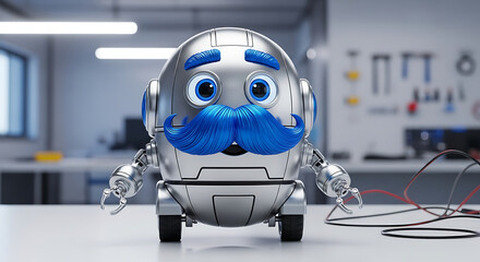 Silver Robot with Blue Facial Markings.