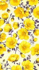Vibrant Yellow Floral Pattern - A Cheerful and Sunny Design.