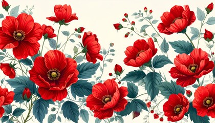 Vibrant Red Poppy Flower Arrangement on Cream Background.