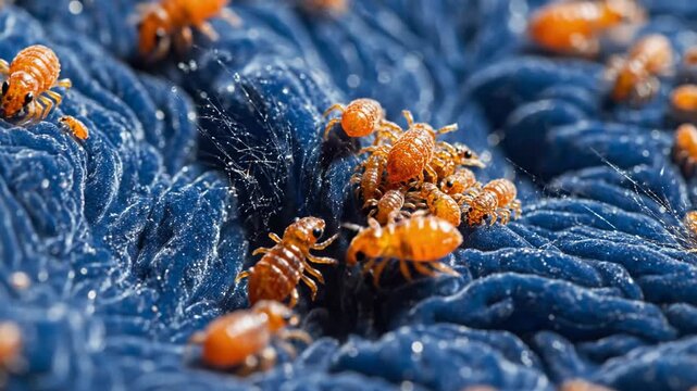Close up of small insects on a textured surface