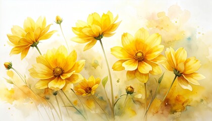 Watercolor Yellow Flowers Painting - A Delicate Floral Composition.