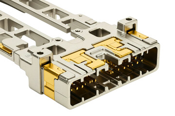 Macro view of electronic interface pins component isolated with transparent background
