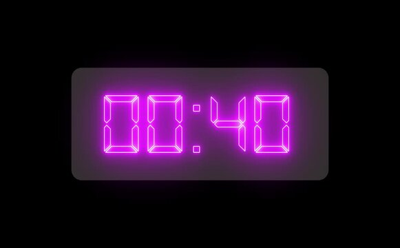 Neon 45 second countdown icon animation: glowing numerals tick to zero, pulsing light rings, futuristic HUD style, smooth transitions, electric energy, rising anticipation, builds suspense.

