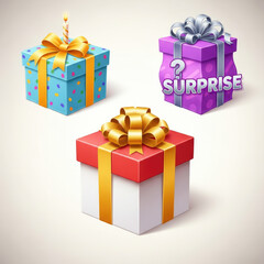 Three Gift Boxes with Ribbons and Bows.