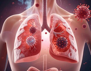 3D Visualization of Respiratory Virus Particles Penetrating the Lungs