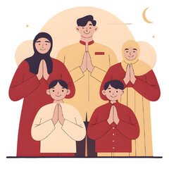 Muslim family with parents and three children giving traditional Eid greeting