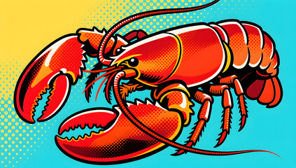 Pop art style comic halftone red lobster trendy poster