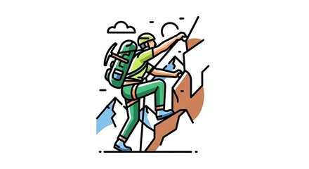 Fototapeta premium Climber Ascending Mountain with Backpack Illustration.