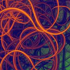 Vibrant Abstract Swirls of Orange and Purple Energy Flow.