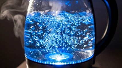 Electric Kettle Boiling Water with Steam.