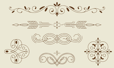 Elegant ornamental dividers and calligraphic swirls vector collection of vintage decorative elements for wedding invitation set