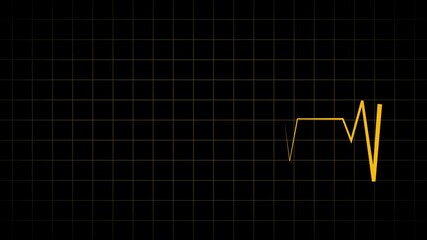 Yellow medical waveform displayed on a dark grid background, suitable for healthcare monitoring visuals, scientific interfaces, digital diagnostics, and modern technology-based medical presentations. - Powered by Adobe