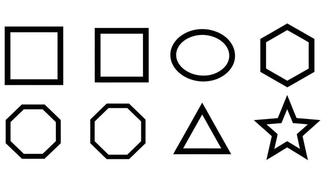 Basic Geometric Shapes Set Black Outline Icons Collection Vector Illustration