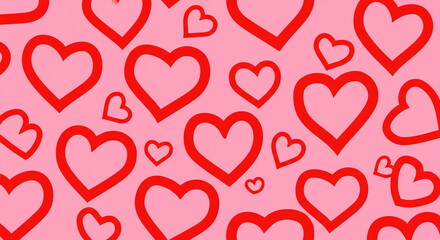 Red love heart seamless pattern illustration. Cute romantic pink hearts background print. Valentine's day holiday backdrop texture, romantic wedding