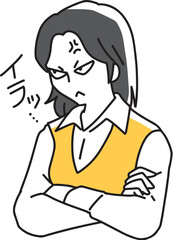 腕を組んで斜め上を睨みつける女性