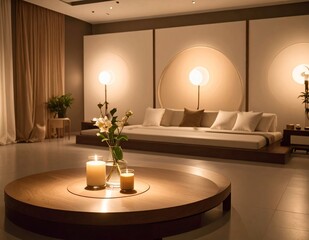 Serene Interior with Candles and Minimalist Design Elements.