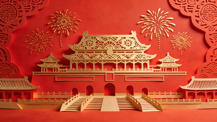 New Year Paper-Cut Fireworks in Chinese Style