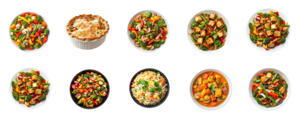 Collection of mixed vegetables, lightly seasoned and cooked to perfection. full length isolate on transparent background