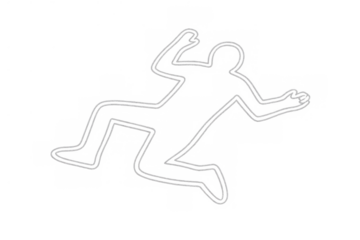 Chalk outline marking body position at a crime scene, forensic evidence indicating a suspicious death or investigation