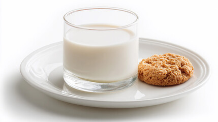 Milk and cookie on a plate in simple setting