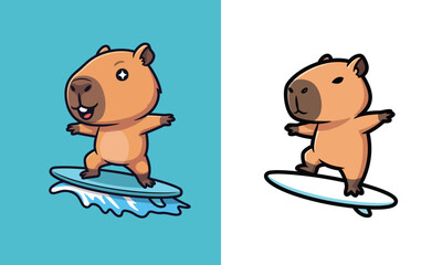 Cartoon Capybara Surfing on a Surfboard .eps
