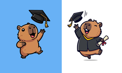 Happy Cartoon Capybara Celebrating Graduation Achievement .eps