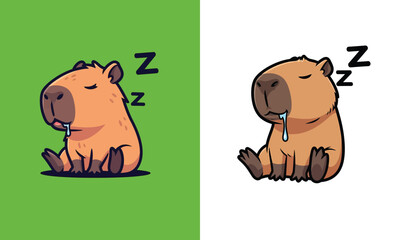 Sleeping Capybara Cartoon Character Illustration.eps