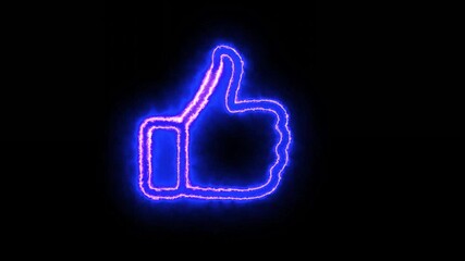 Glowing thumbs up like icon with neon blue and purple animation - Powered by Adobe