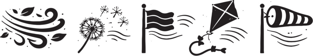 Spring Wind and Air Silhouette Icons eps