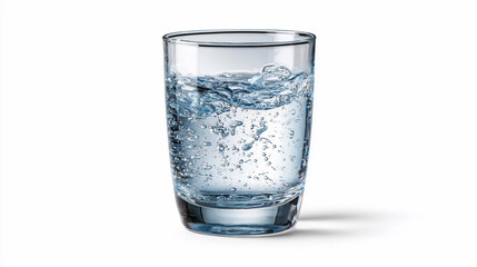 Glass filled with water shows bubbles rising to the surface