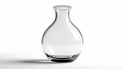 Simple glass vase standing on a white background with soft shadow
