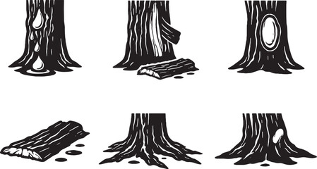bark and tree changes black silhouette icon set eps