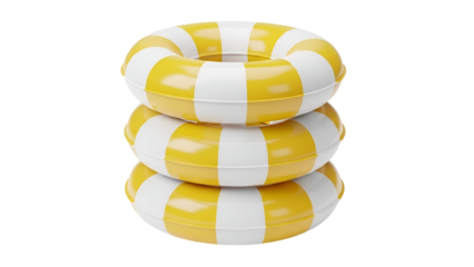 Three Stacked Yellow and White Inflatable Life Rings