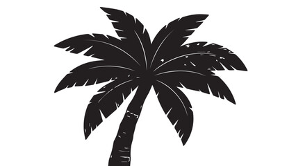 Obraz premium Majestic silhouetted palm tree in tropical setting with lush fronds and trunk against a plain background.