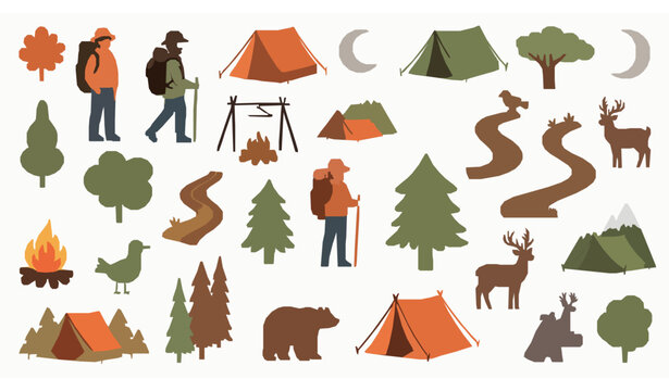 Hand drawn camping lifestyle vector collection with outdoor adventure icons