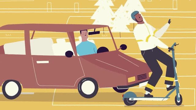Car Accident Involving Cyclist on Small Bicycle, Road Safety and Traffic Awareness Concept