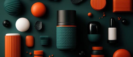 Geometric arrangement of cosmetic containers.