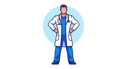 Obraz premium Confident Male Doctor Vector Illustration. Professional Physician in Lab Coat and Stethoscope. Healthcare Hero Icon and Medical Staff Character Design.