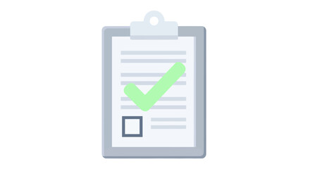 Clipboard with Green Checkmark Icon. Success, Approval, and Task Completion Symbol. Flat Design Illustration.