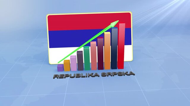 Republika Srpska Economic Growth Showing 3D Bar Graph with Flag and Rising Green Arrow Developing Country Concept