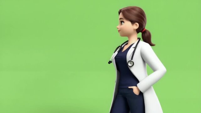 Confident female doctor in modern medical attire standing with stethoscope